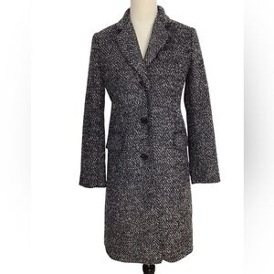 Michael Kors Black Gray Tweed Knee Length Coat